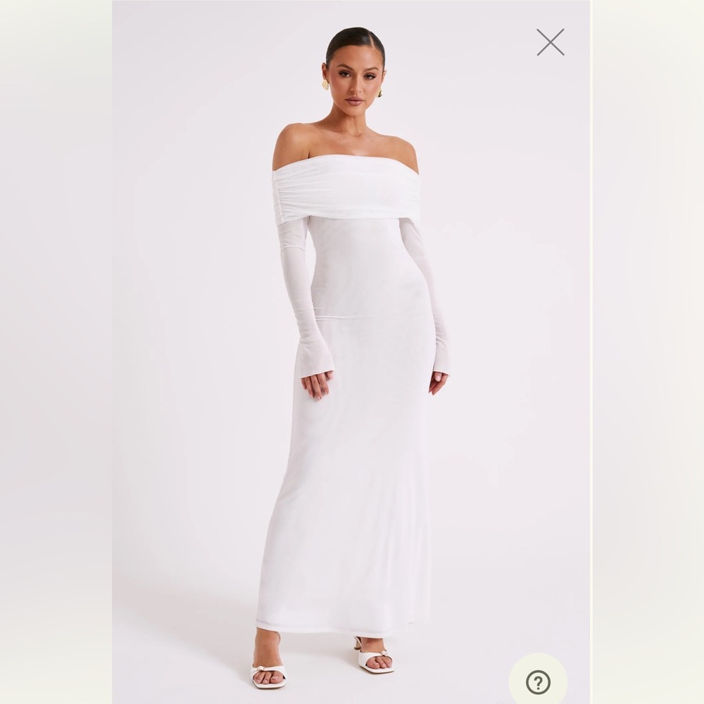 NWT Meshki Josie Off Shoulder Mesh Maxi Dress - Ivory Size Medium